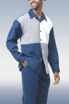 Белый синий мужской модный повседневный прогулочный костюм с длинным рукавом 020