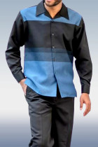 Blauw-zwarte broek met lange mouwen Colour Block Tweedelige wandelset