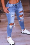 Grijze casual stevige gescheurde grote maten jeans