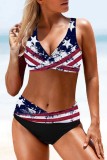 Multicolor Sexy Print Frenulum Backless Independence Day Swimwears (With Paddings)