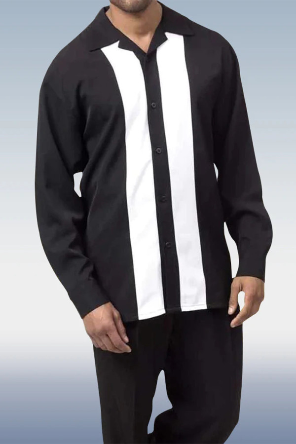 Черно-белый мужской повседневный прогулочный костюм в полоску с длинным рукавом 026