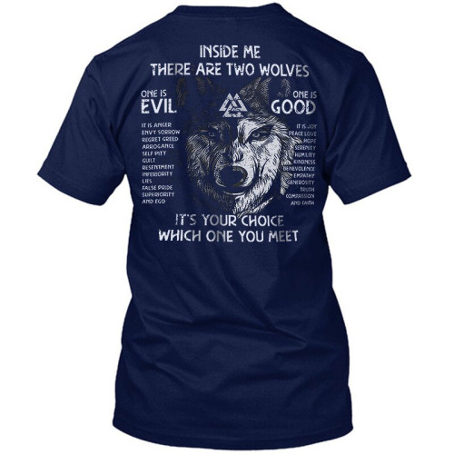 Camiseta masculina de ginástica com estampa de letra azul Viking Inside Me existem dois lobos