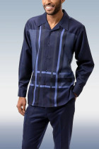 Terno de caminhada masculino azul tibetano moda casual manga longa 009