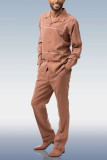 Brown Men's Brown Suede Long Sleeve Walking Suit 025