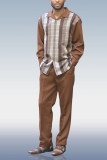 Coffee Men's Fashion Casual Long Sleeve Walking Suit 027