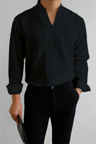Camisa casual preta de design simples para cavalheiros