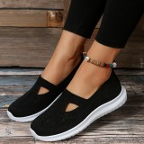 Black Casual Daily Hollowed Out Patchwork Solid Color Round Out Door Shoes