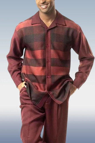 Red Black Men's Contrast Color Long Sleeve Walking Suit 030