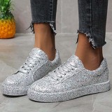 Sapatos casuais prata patchwork com porta arredondada