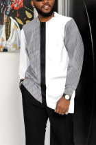 Бело-серый мужской повседневный прогулочный костюм с цветными блоками и длинными рукавами-005