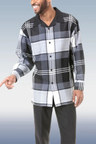 Grey Men's Black and White Plaid Casual Walking Suit