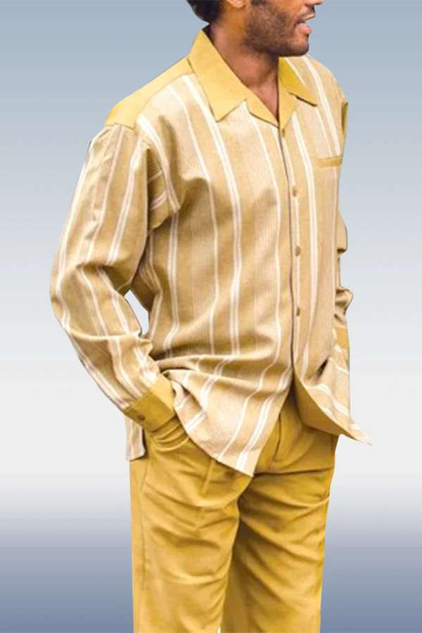 Pantaloni a maniche lunghe gialli Set da passeggio in due pezzi a righe gialle