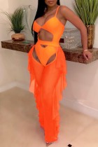 Solido sexy arancione scavato costumi da bagno senza schienale trasparenti