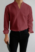 Camisa casual de diseño simple de caballeros burdeos
