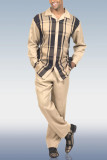 Мужской прогулочный костюм контрастного цвета с длинным рукавом светло-хаки 031