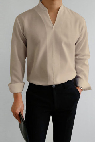 Camisa casual de diseño simple de caballeros de color caqui