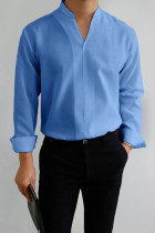 Camisa casual de diseño simple de caballeros azul claro