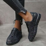 Sapatos casuais prata patchwork com porta arredondada