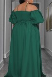 グリーン カジュアル ソリッド バックレス オフショルダー ロング ドレス プラス サイズ ドレス