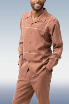 Brown Costume de marche à manches longues en daim marron pour homme 025