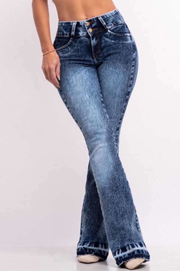 Jeans de mezclilla ajustados de cintura alta con patchwork sólido casual azul marino