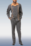 Grey Men's Grey Suede Long Sleeve Walking Suit 026