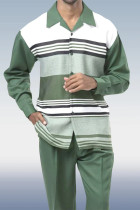 Pantalones de manga larga verde claro Conjunto de caminata de dos piezas con rayas verdes