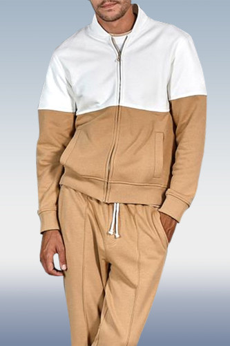 White Khaki Men's Khaki Casual Sportswear 2 Piece Set