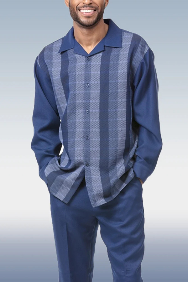Синий мужской модный повседневный прогулочный костюм с длинным рукавом 025
