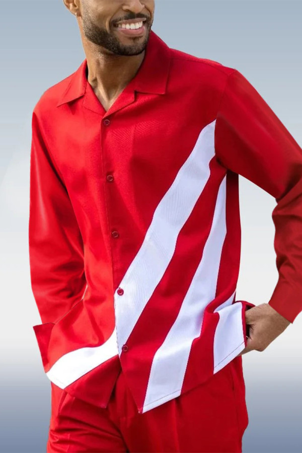 Red White Red Walking Suit 2 Piece Long Sleeve Set 001