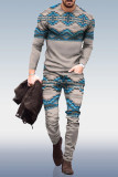Grey Men's Casual Personality Print Suit 003