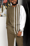 Темно-коричневый мужской повседневный прогулочный костюм с цветными блоками и длинными рукавами-010