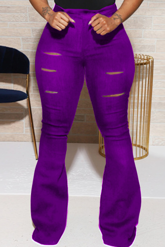 Pantalones con bocina de talle alto con botones sólidos de Street Street en color púrpura