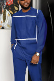 Темно-синий мужской повседневный прогулочный костюм с цветными блоками и длинными рукавами-011