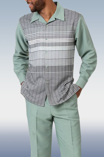 Green Long Sleeve Trousers Line Two Piece Walking Suit