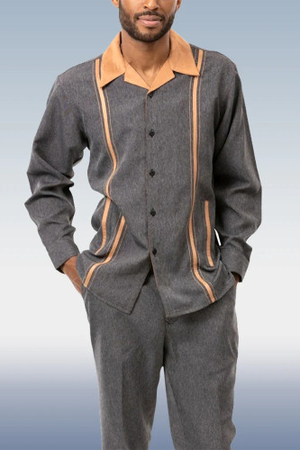 Grey Men's Grey Suede Long Sleeve Walking Suit 026