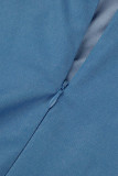 Vestidos de saia lápis azul sexy patchwork sólido com alça de espaguete
