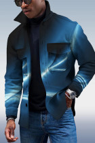 Blue Men's Casual Geometric Pattern Jacket 028