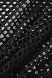Cobertura de roupa de banho preto sexy sólido vazado patchwork (três peças)