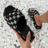 Chaussures compensées confortables rondes en patchwork décontractées noires