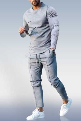 Grey Men's Light Grey Crew Neck Casual Sports Suit