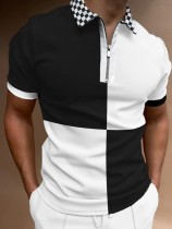 ブラック ホワイト ファッション カジュアル プリント ポロシャツ