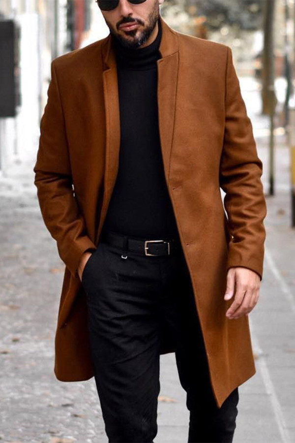 Brown Red Street Fashion Casual Business Fitted Coat