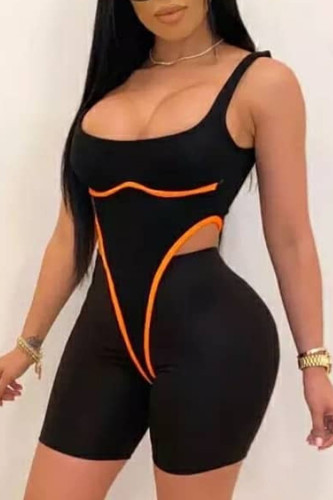 Orange Sexy Casual Street Solid Hollowed Out Backless Contrast Spaghetti Strap Sleeveless Two Pieces