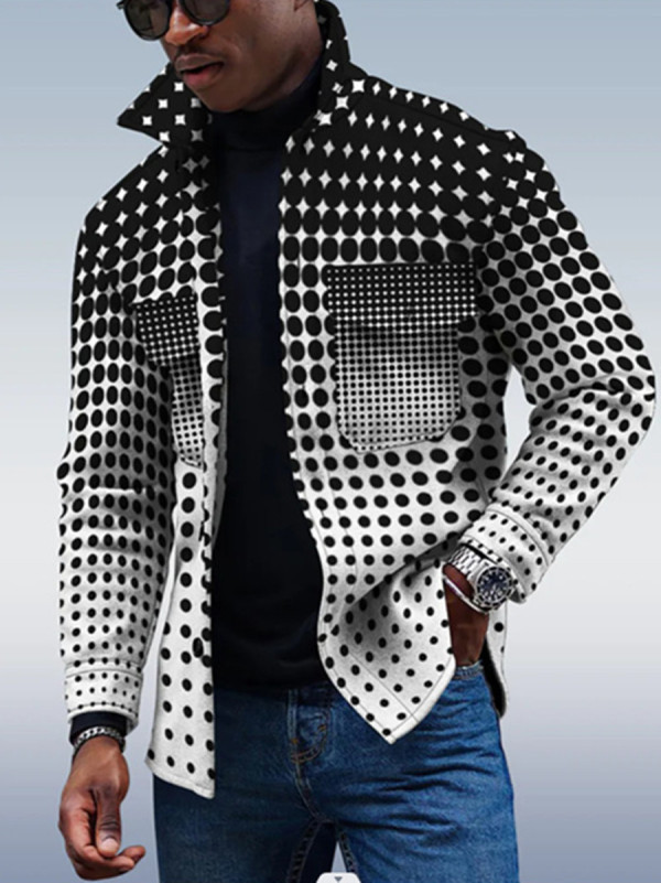 Черно-белая мужская повседневная куртка с градиентом 061