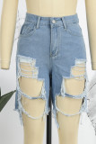 Yellow Casual Solid High Waist Distressed Ripped Skinny Denim Shorts