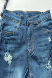 Mörkblå Mode Casual Solid Ripped High Waist Regular Jeans