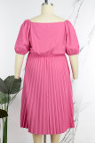 Rosa Vermelho Casual Solid Patchwork Vestidos Retos com Decote em V Plus Size