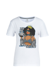 Witte Daily Vintage Print Patchwork T-shirts met O-hals