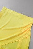 Gelbe Mode Sexy Solid Bandage Schlitz V-Ausschnitt Langarm Zweiteiler